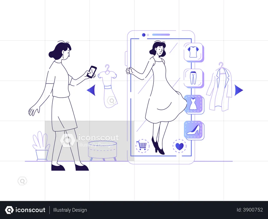 Woman doing online shopping using virtual technology  Illustration