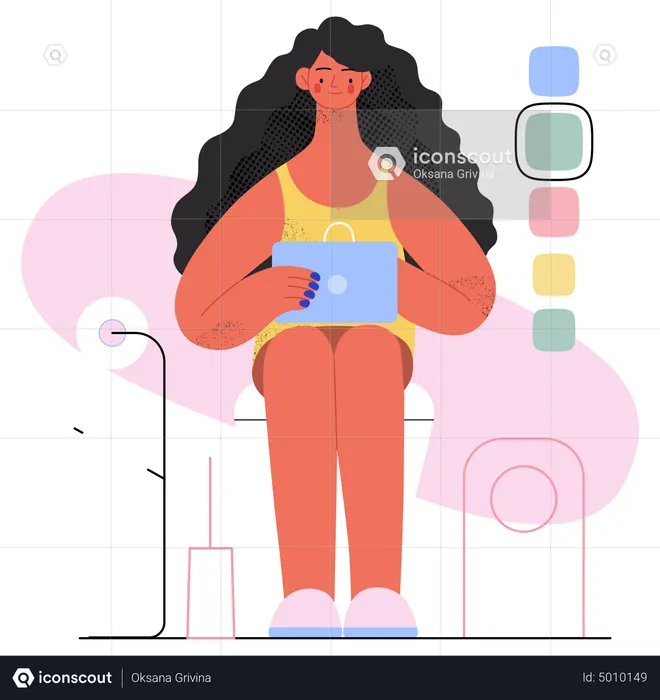 Woman doing online shopping while sitting in toilet  Illustration