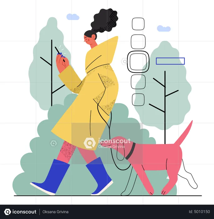 Woman doing online shopping while walking in park  Illustration