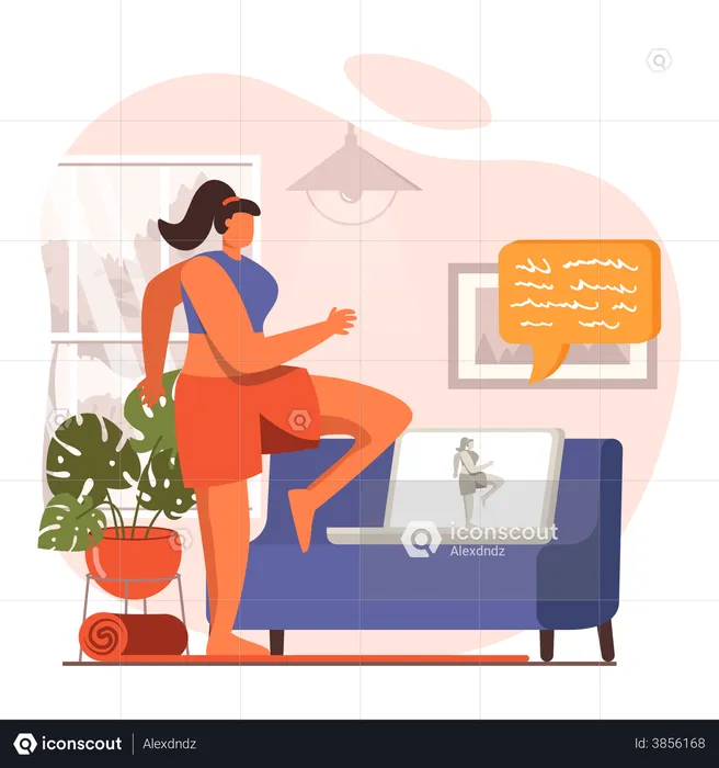 Woman doing online workout session at home  Illustration