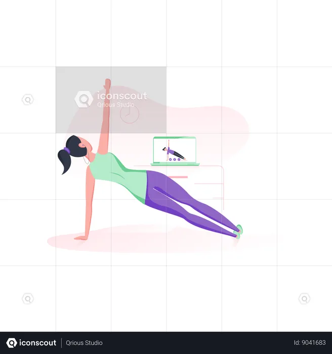 Woman doing online yoga  Illustration