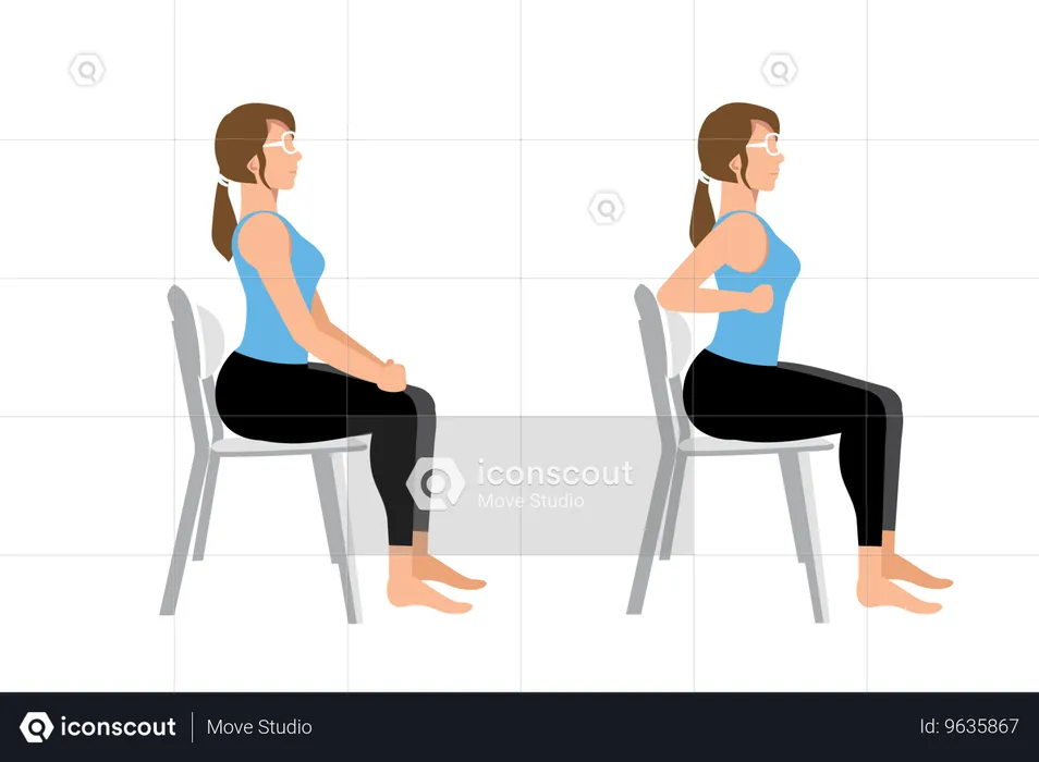 Woman doing Pectoralis stretch workout on chair  Illustration