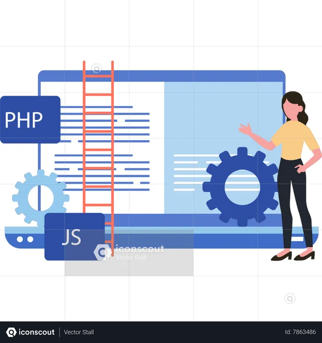 Woman doing PHP and JS coding  Illustration