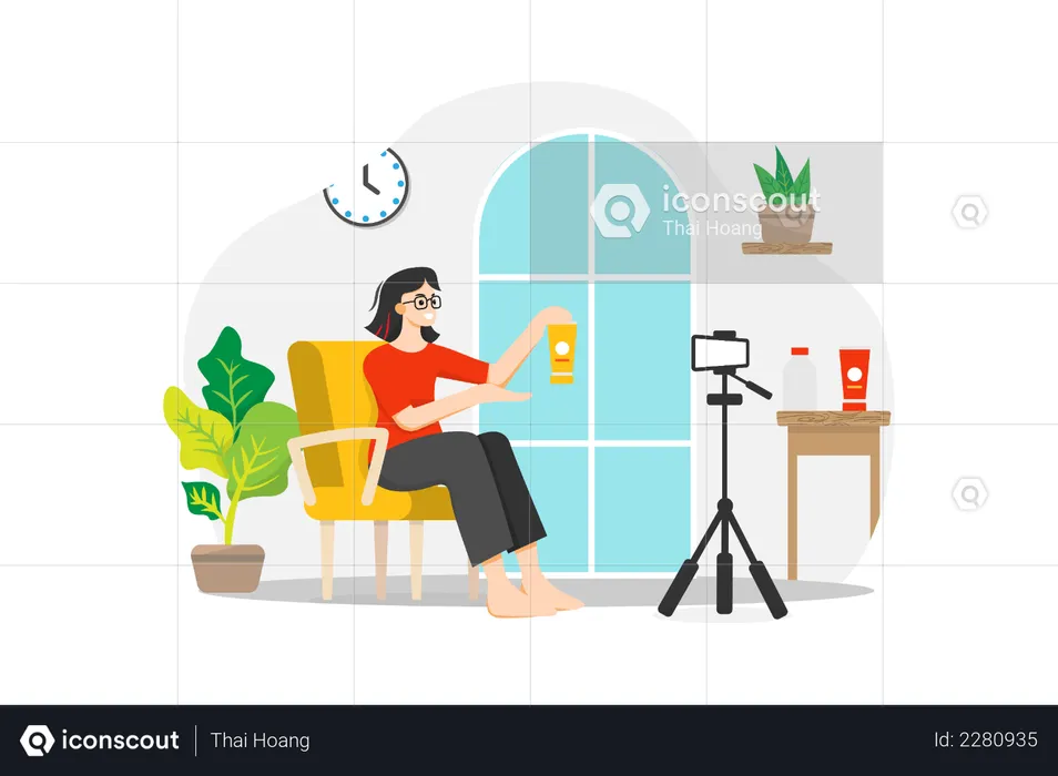 Woman doing product review shooting  Illustration