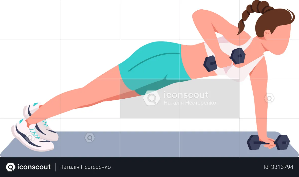 Woman doing push ups with dumbbells  Illustration
