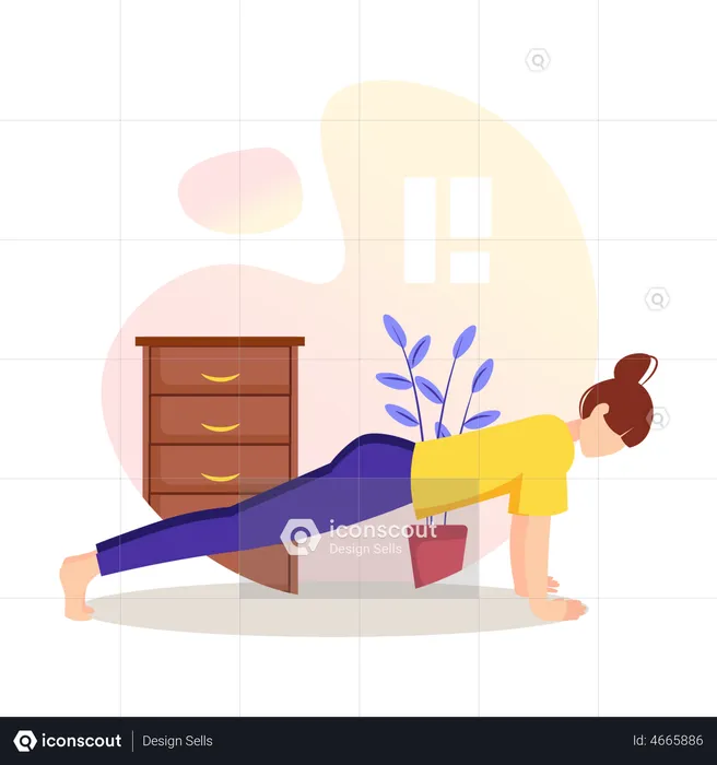 Woman doing pushups at home  Illustration