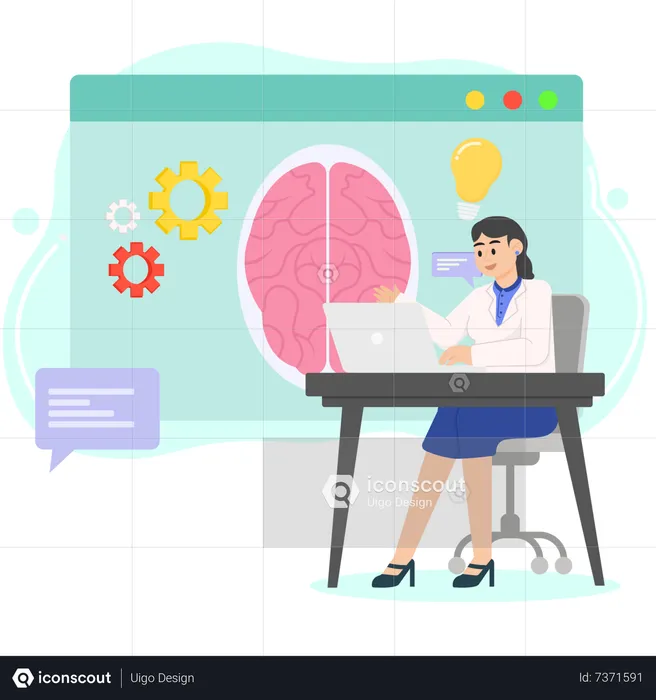 Woman doing research on brain  Illustration