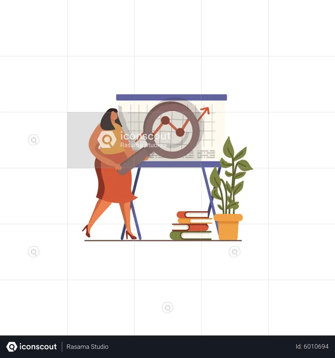 Woman doing research on growth chart  Illustration