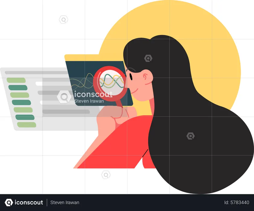 Woman doing research on Stock market  Illustration