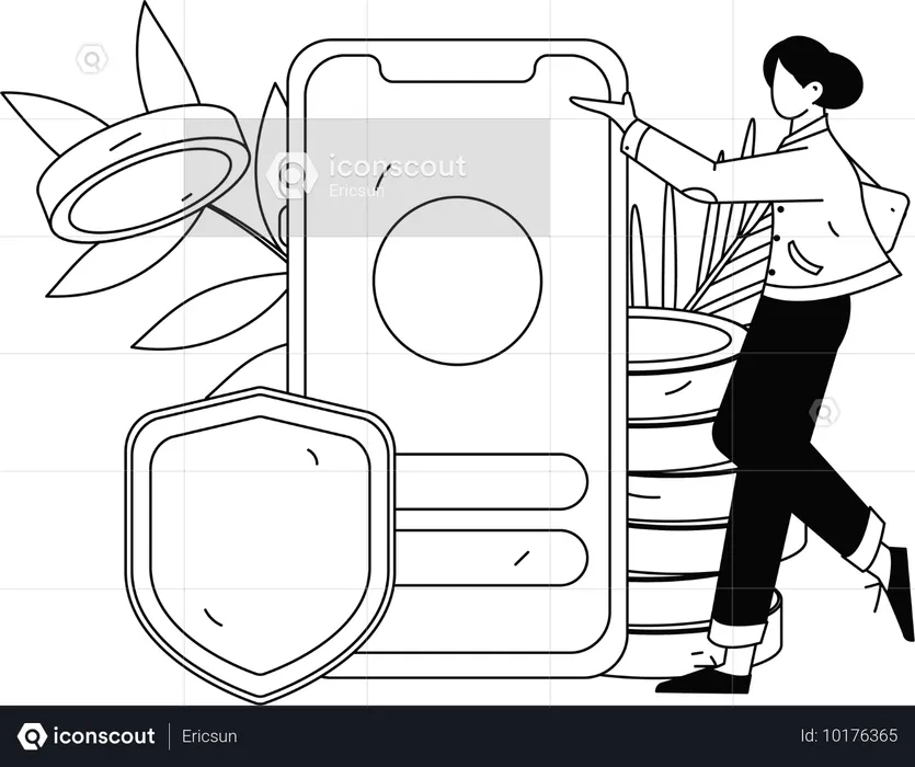 Woman doing secure investment via mobile app  Illustration