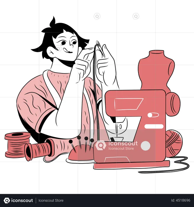 Woman doing sewing on weekend  Illustration
