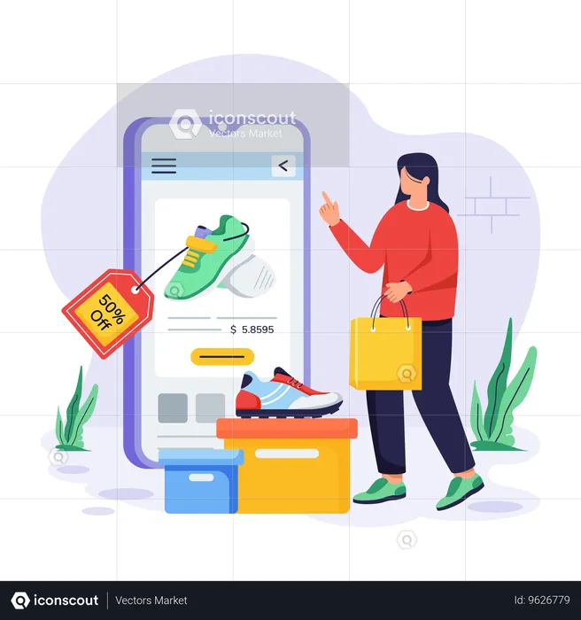 Woman doing shoe shopping  Illustration