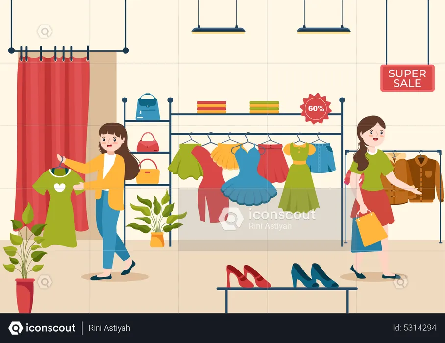 Woman doing shopping at sale  Illustration