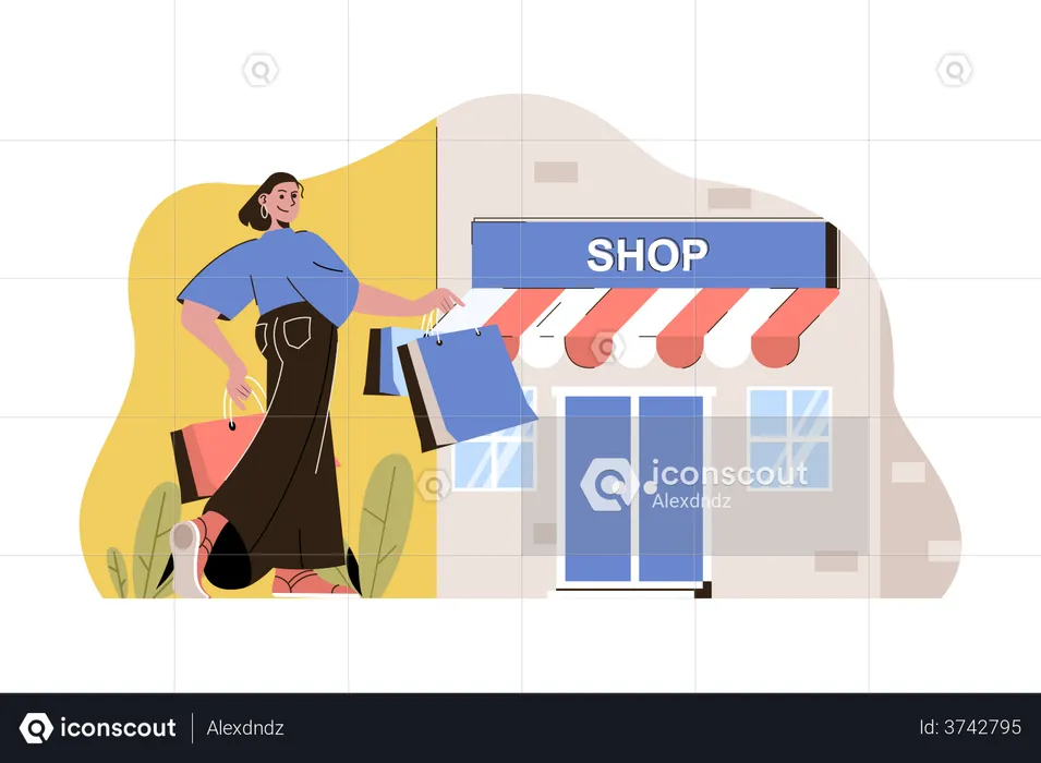 Woman doing shopping at store  Illustration