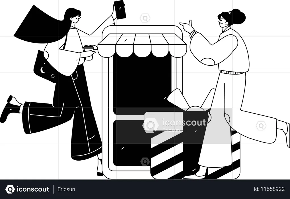 Woman doing shopping from online store  Illustration