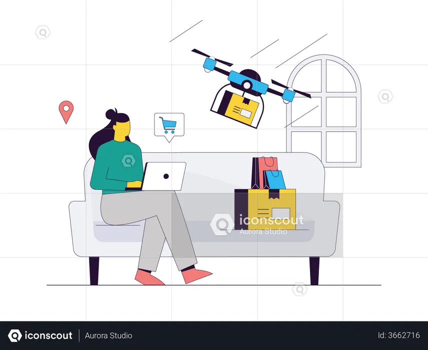 Woman doing shopping from online Store  Illustration