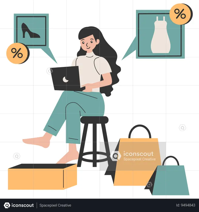 Woman doing shopping online with discount  Illustration