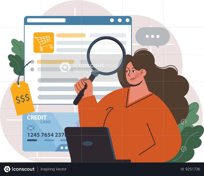 Woman doing shopping research  Illustration