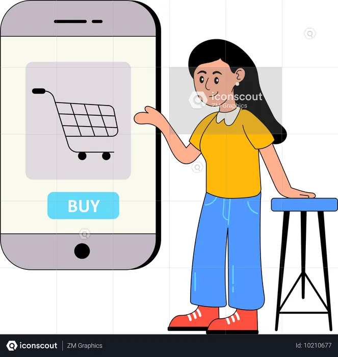 Woman doing shopping using E-Commerce app  Illustration