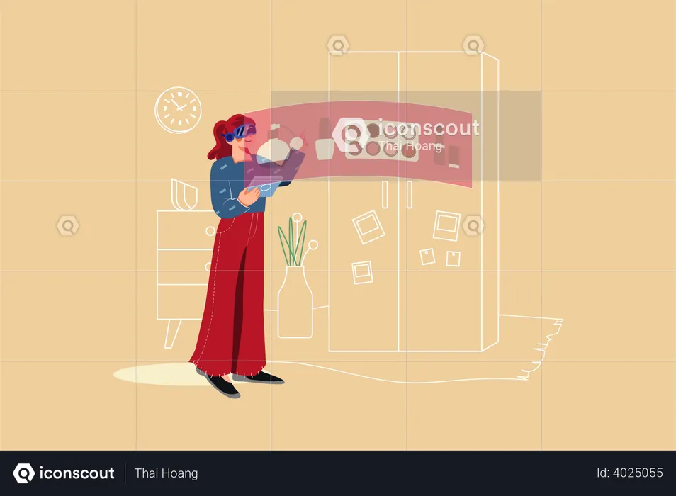 Woman doing shopping using VR Tech  Illustration