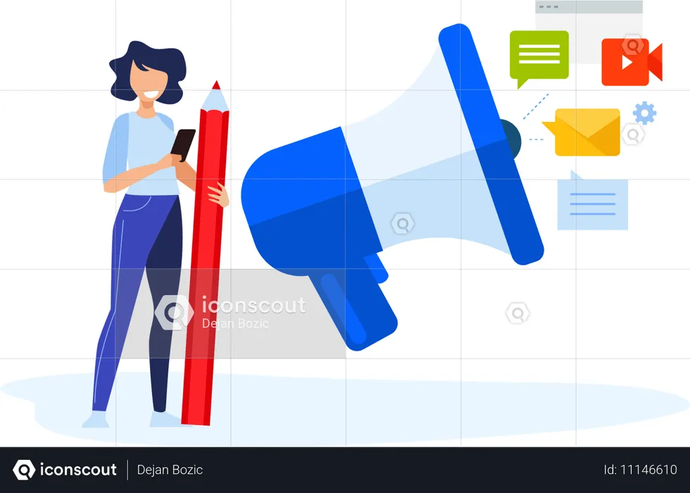 Woman Doing Social Media Marketing  Illustration