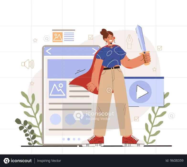 Woman doing social media marketing  Illustration