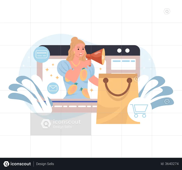 Woman Doing Social Media Marketing  Illustration