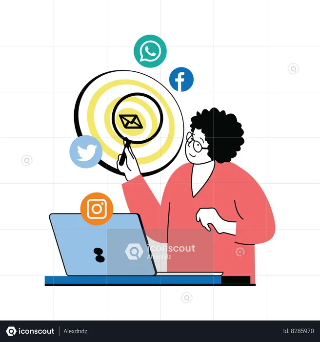 Woman doing social media research  Illustration
