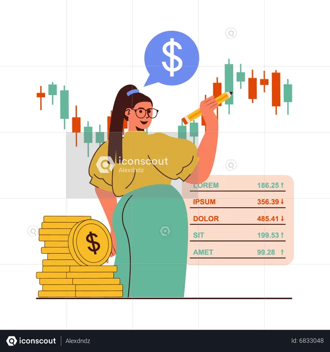 Woman doing stock market analysis  Illustration