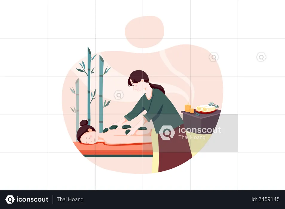 Woman doing stone massage therapy to woman  Illustration