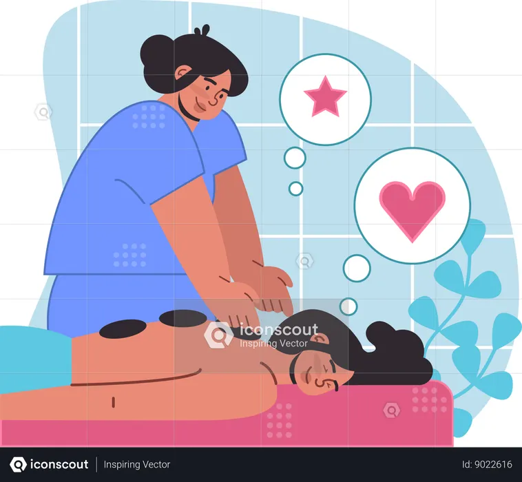 Woman doing stone massage therapy to woman  Illustration