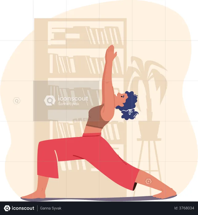 Woman Doing Stretching at Home  Illustration