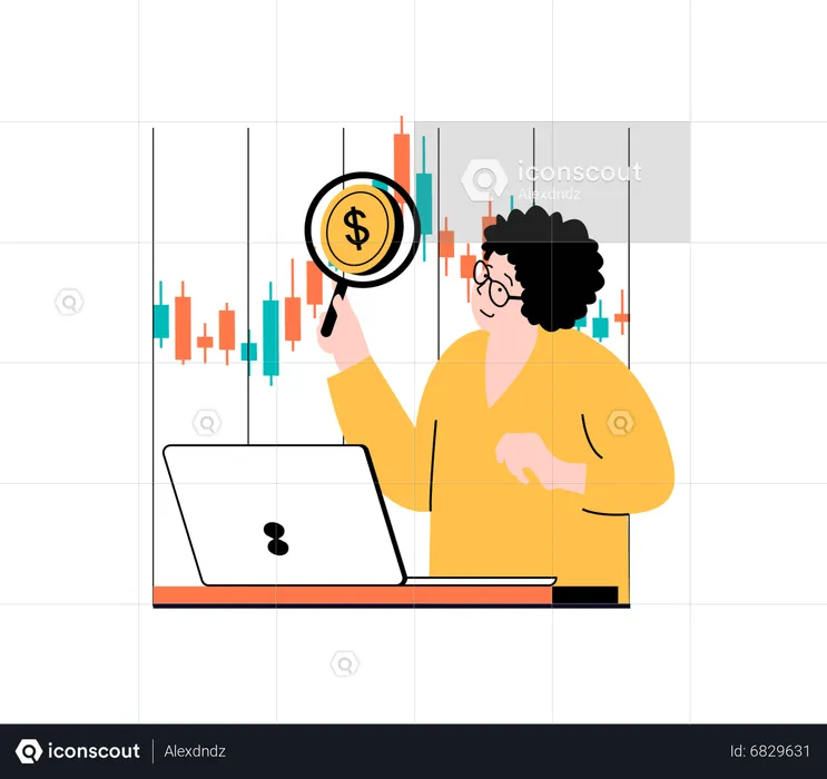 Woman doing technical analysis  Illustration