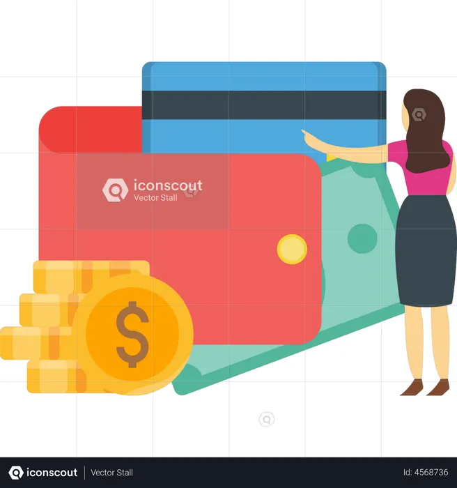 Woman doing wallet top up  Illustration