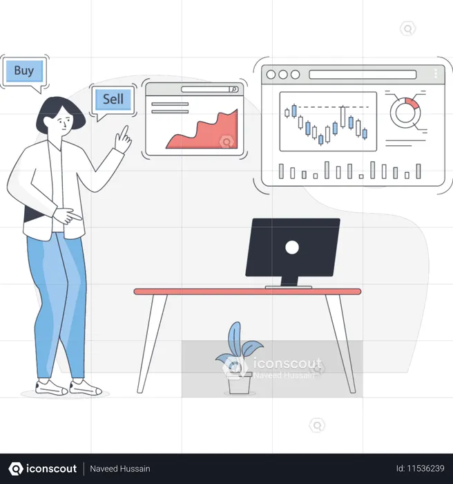 Woman Doing Website Trading  Illustration