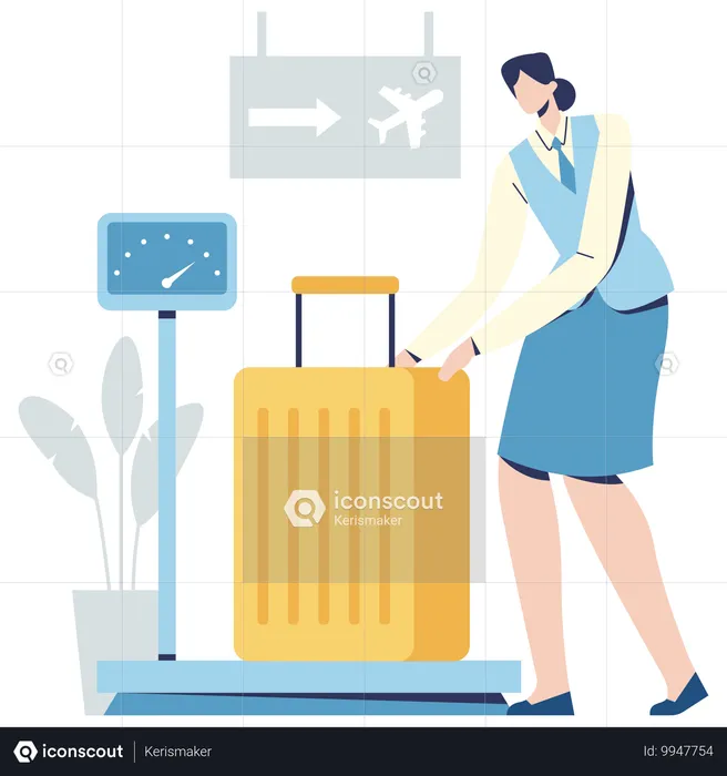 Woman doing Weight Luggage at airpot checkin  Illustration