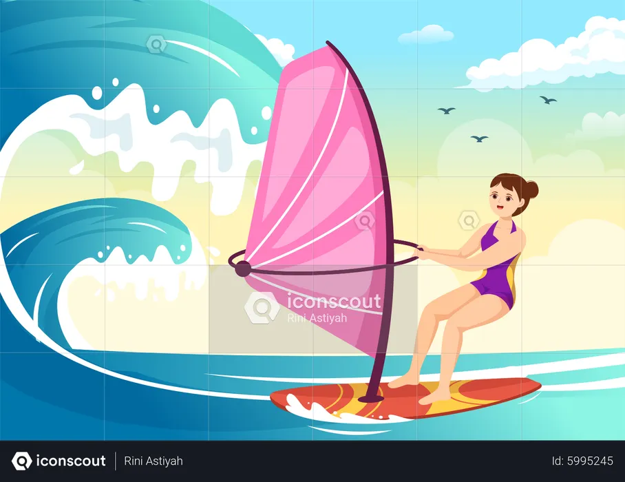 Woman doing Windsurfing  Illustration