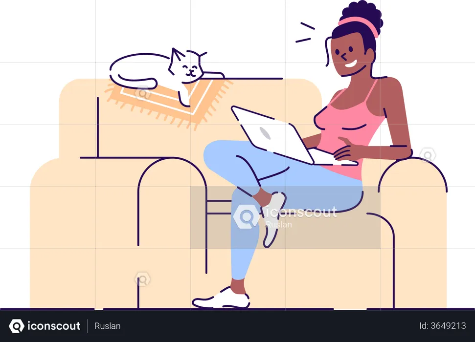 Woman doing work from home  Illustration