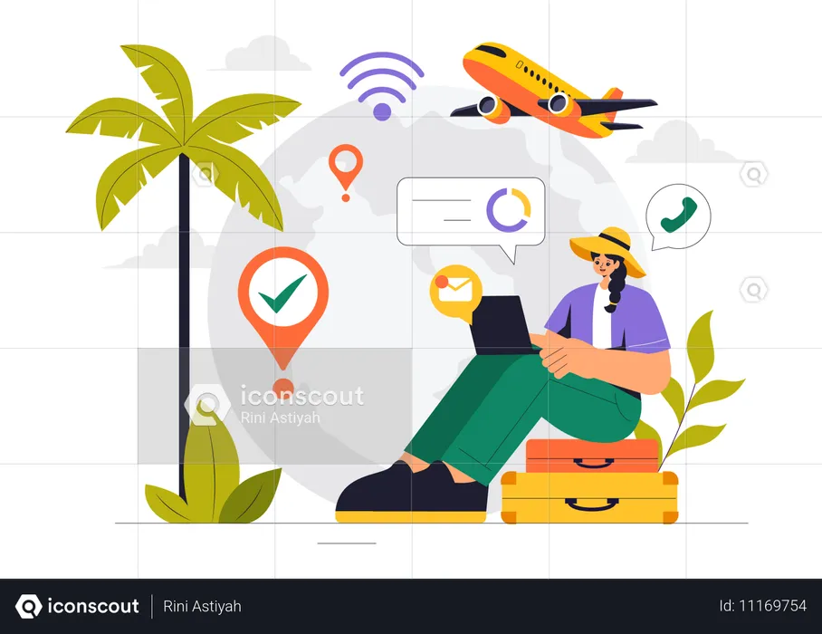 Woman doing work on vacation  Illustration