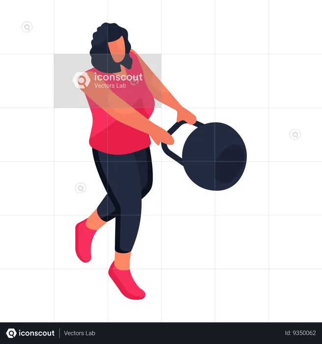 Woman doing workout with kettlebell  Illustration