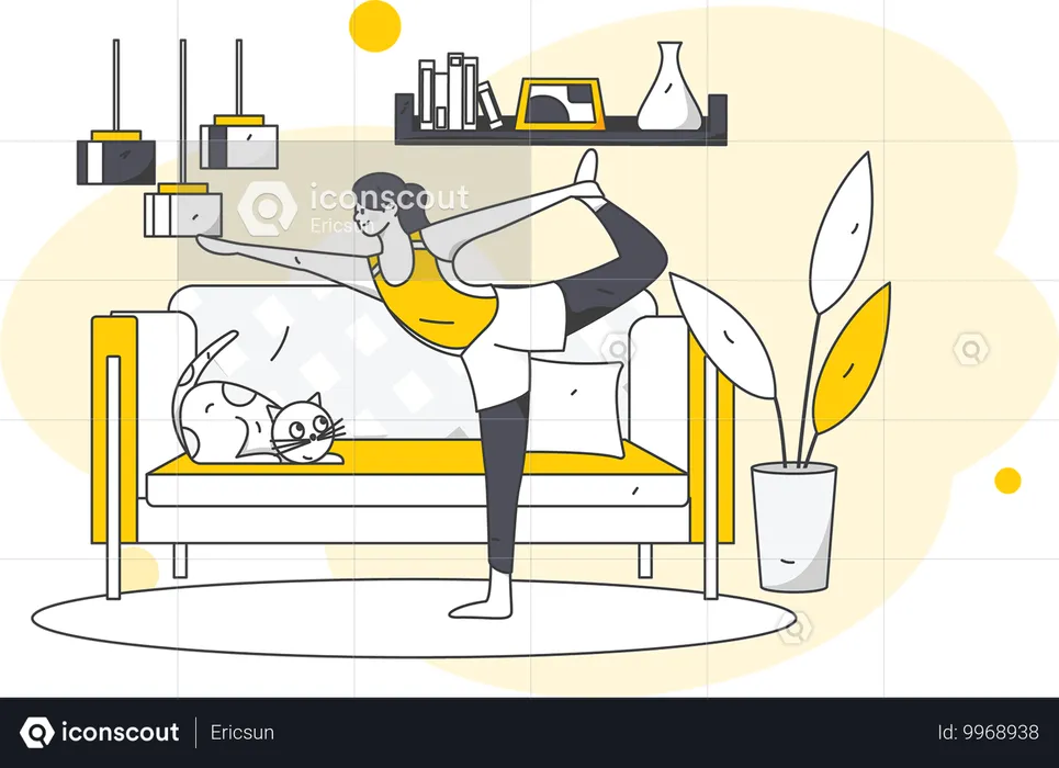 Woman doing yoga at home  Illustration