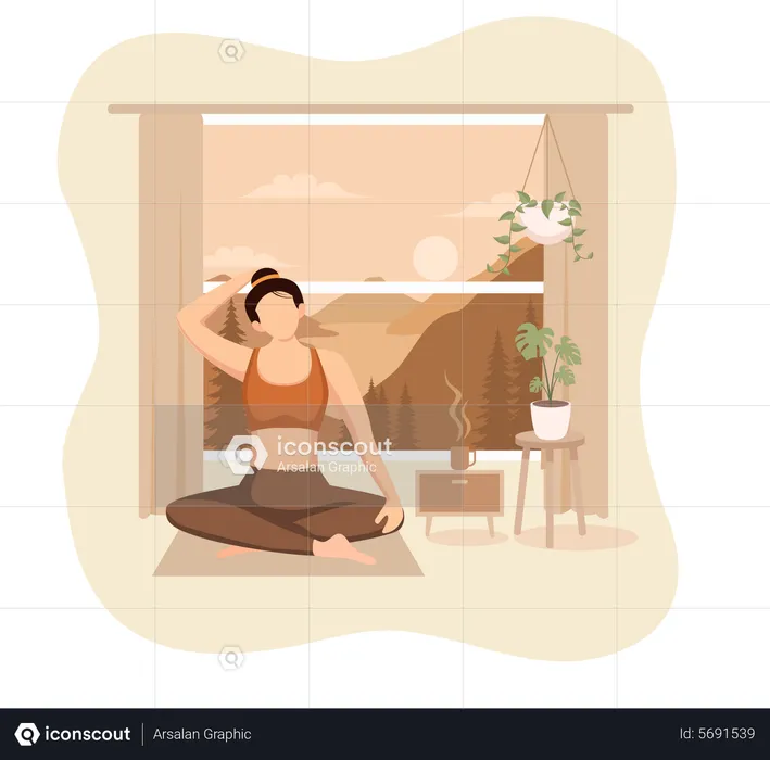 Woman Doing Yoga At Home  Illustration