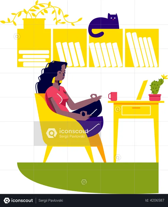 Woman doing yoga exercise at home  Illustration