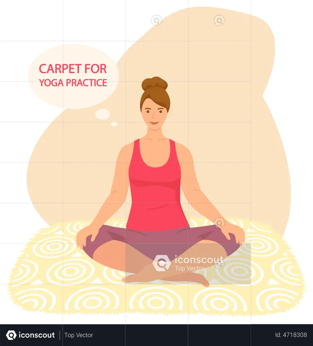 Woman doing yoga on mat inside room  Illustration