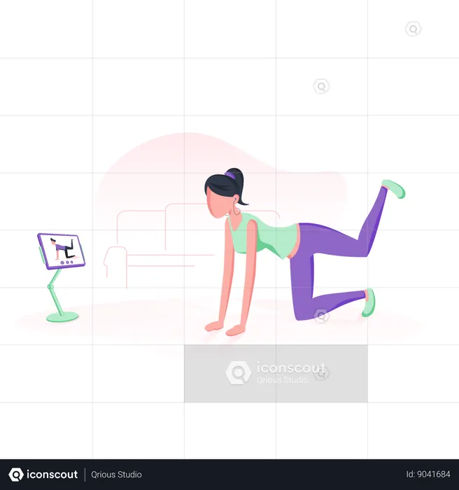 Woman doing yoga through iPad  Illustration