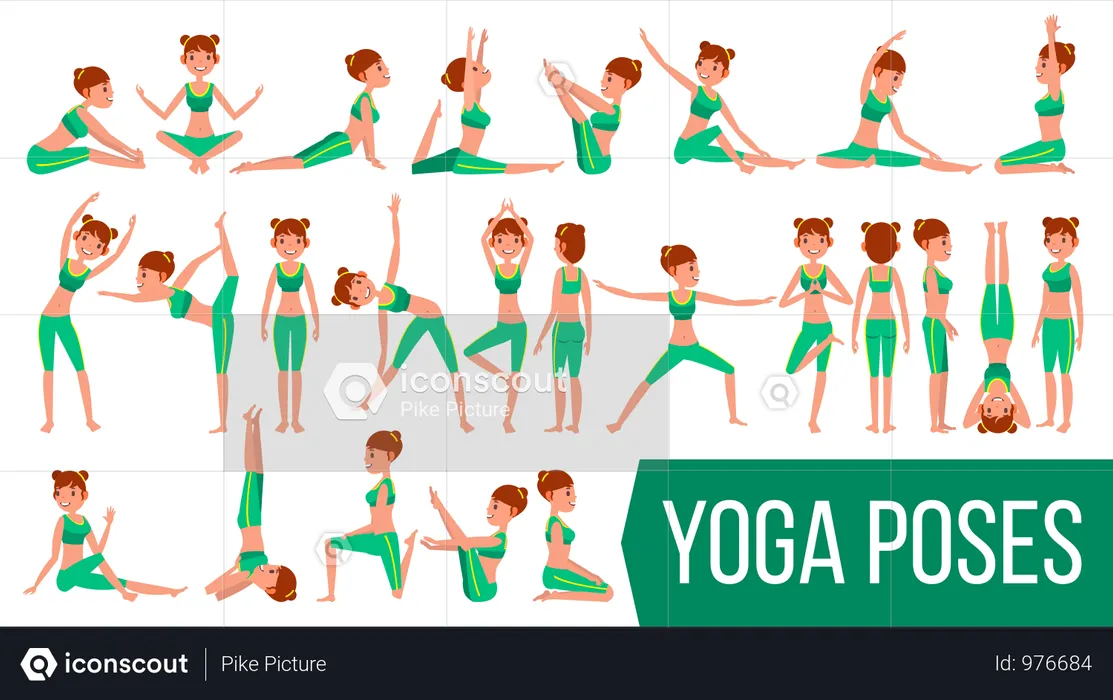 Woman Doing Yoga With Different Poses  Illustration