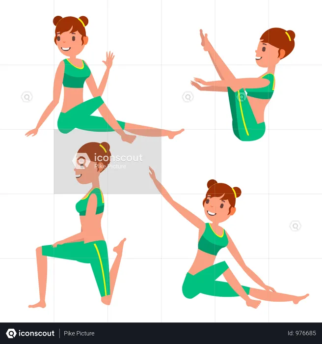 Woman Doing Yoga With Different Poses  Illustration