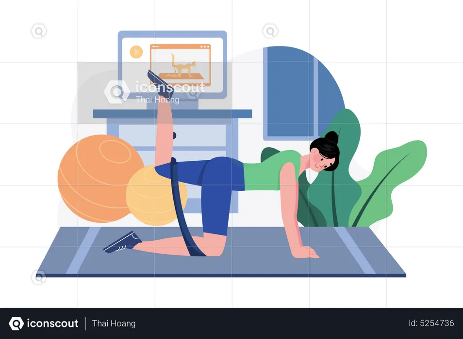 Woman Doing Yoga with stretching band  Illustration