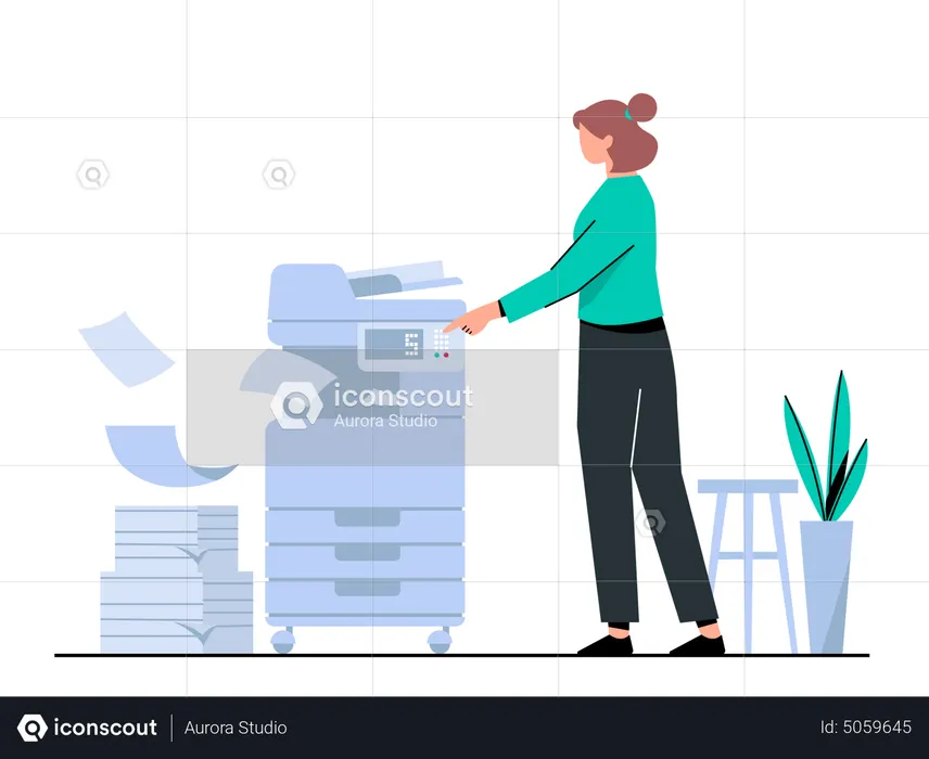 Woman Doing Zerox  Illustration