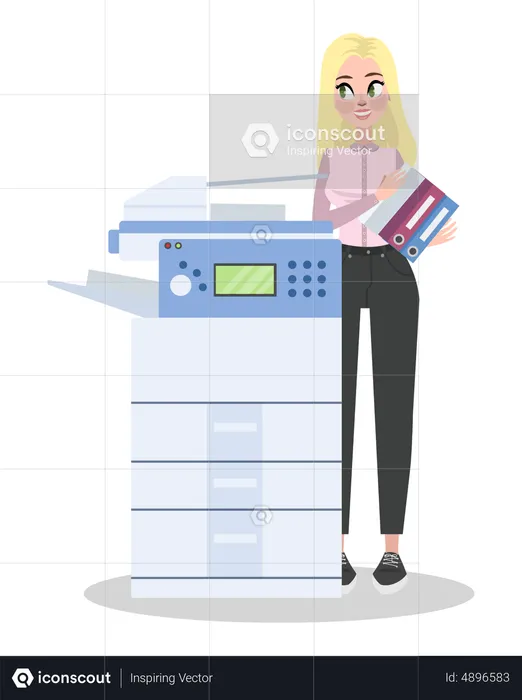 Woman doing zerox of document  Illustration